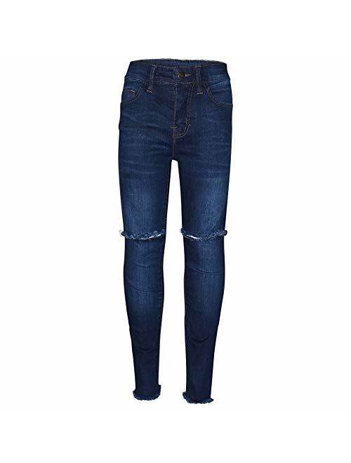 Girls Stretchy Jeans Kids Ripped Denim Pants Trousers Jeggings Age 5-13 Years