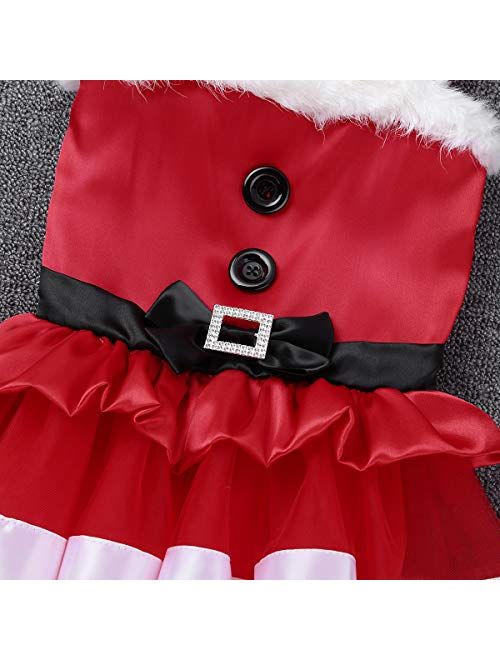 iEFiEL Girls Merry White Boa Sash Tie Christmas Tulle Dress Spaghetti Straps Xmas Costume