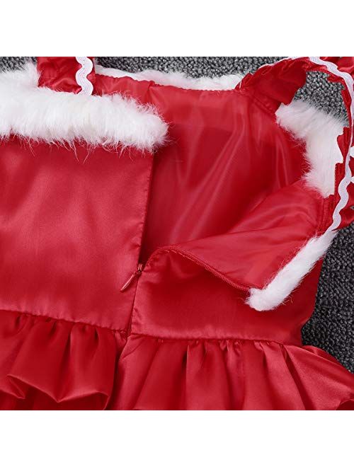iEFiEL Girls Merry White Boa Sash Tie Christmas Tulle Dress Spaghetti Straps Xmas Costume