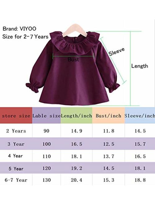 Little Girls Blouse Cotton Long Sleeve Tee Shirts Lotus Leaf Collar 2-7 Year