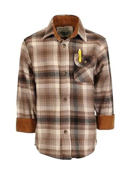 Gioberti Boy's Single Pocket Flannel Shirt with Corduroy Contrast