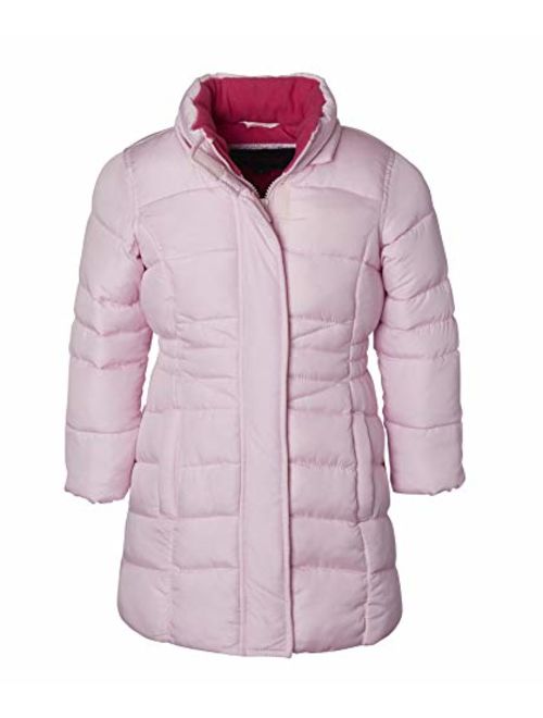 Girls Midlength Quilted Fleece Lined Winter Puffer Jacket Coat Zip-Off Fur Hood