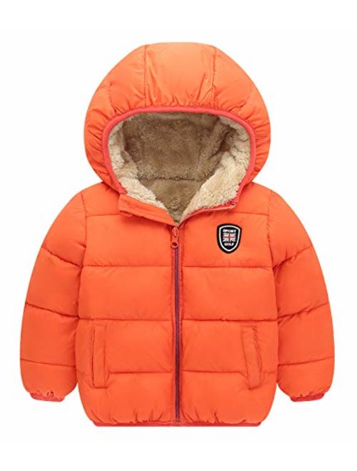 Happy Cherry Kids Orange Fleece Lined Hooded Puffer Down Jacket Solid Winter Warm Bubble Outerwear 4t-5t