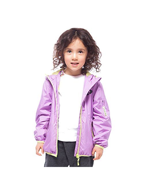 Rokka&Rolla Girls' Lightweight Water Resistant Zip-Up Hooded Windbreaker Jacket