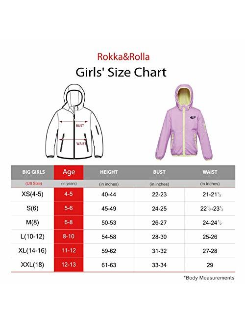 Rokka&Rolla Girls' Lightweight Water Resistant Zip-Up Hooded Windbreaker Jacket