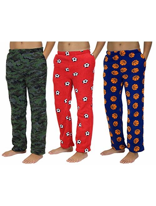 Real Essentials 3 Pack Boys Pajama Pants Super Soft Fleece PJ Lounge Bottoms for Kids
