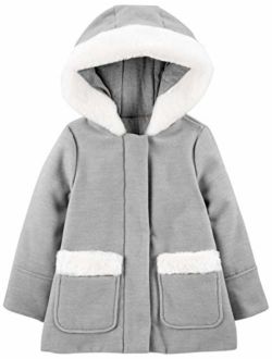Toddler Girls' Hooded Felt Jacket with Faux Fur Trim