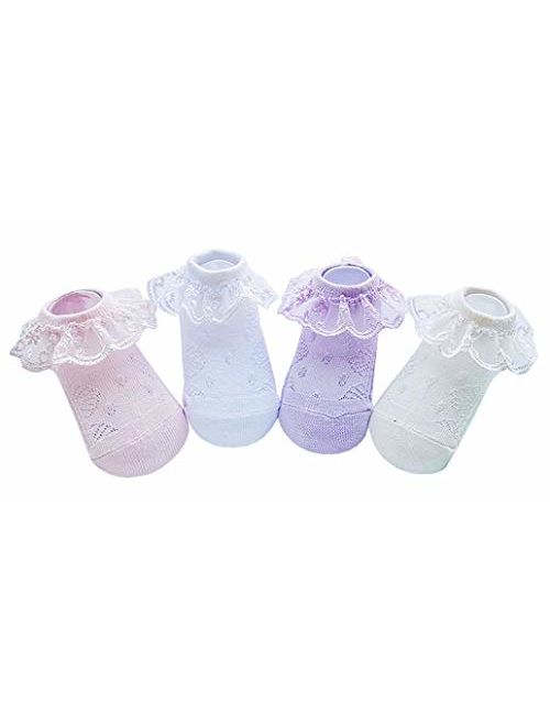 CHUNG Baby Toddler Girls Princess Cotton Frilly Socks Lace Ruffle Pack of 4/5/6 Thin Mesh Summer for Dress