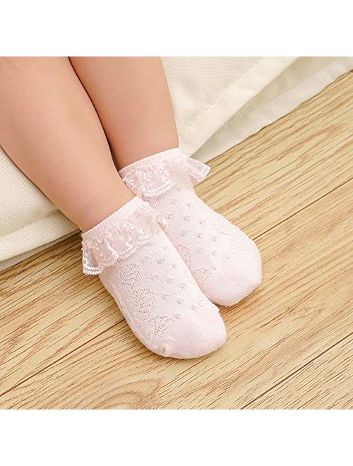 CHUNG Baby Toddler Girls Princess Cotton Frilly Socks Lace Ruffle Pack of 4/5/6 Thin Mesh Summer for Dress
