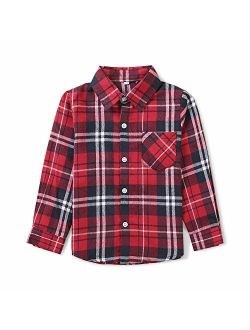 Boys' Girls' Long Sleeve Button Down Plaid Flannel Shirt