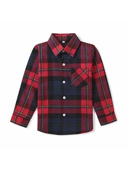 Boys' Girls' Long Sleeve Button Down Plaid Flannel Shirt