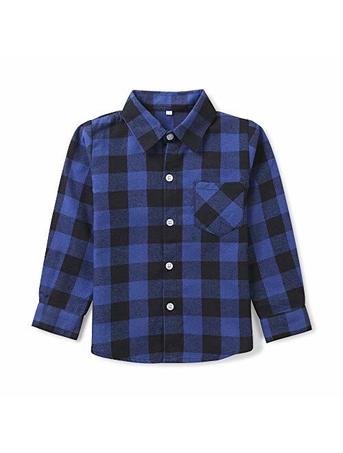 Boys' Girls' Long Sleeve Button Down Plaid Flannel Shirt 