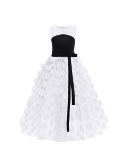 Girls Tulle Dresses 7-16 Flower Lace Pageant Party Wedding Floor Length Formal Dance Evening Gowns