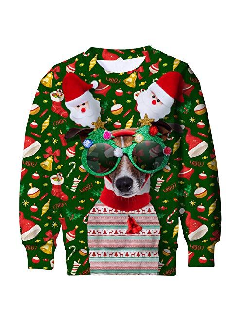 TUPOMAS Boys Girls Ugly Christmas Sweatshirts Funny Print Graphic Teen Pullover Long Sleeve Sweater Party Wear 4-16 Years Old