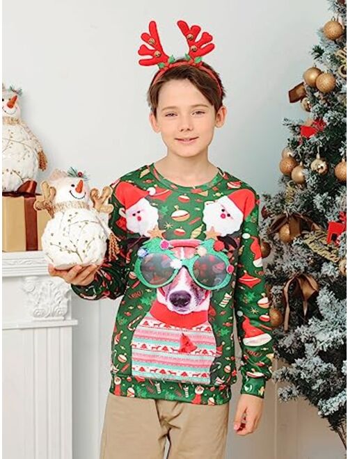 TUPOMAS Boys Girls Ugly Christmas Sweatshirts Funny Print Graphic Teen Pullover Long Sleeve Sweater Party Wear 4-16 Years Old