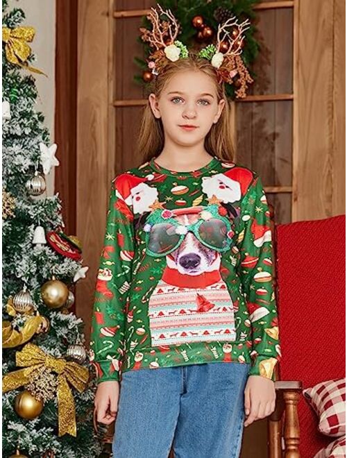 TUPOMAS Boys Girls Ugly Christmas Sweatshirts Funny Print Graphic Teen Pullover Long Sleeve Sweater Party Wear 4-16 Years Old