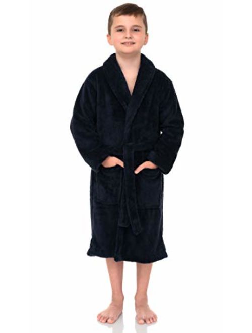 TowelSelections Boys Robe, Kids Plush Shawl Fleece Bathrobe