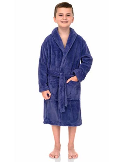 Kids Plush Shawl Fleece Bathrobe TowelSelections Boys Robe