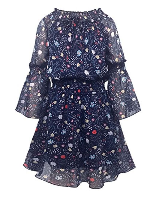 Smukke, Big Girls Tween Beautiful Floral Printed Long Sleeves Dresses (with Options), 7-16