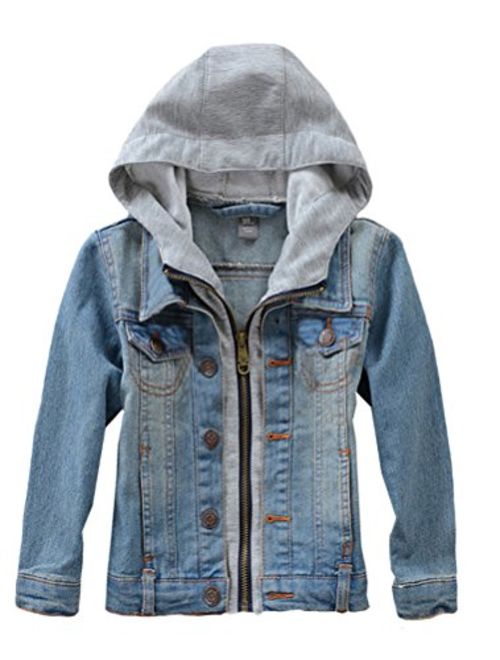 Mallimoda Kids Boys Girls Hooded Denim Jacket Zipper Coat Outerwear