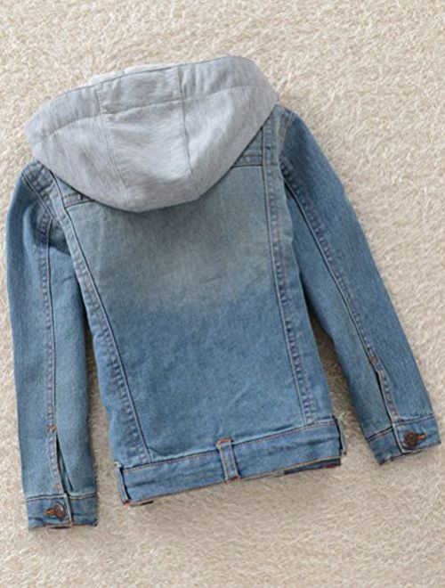 Mallimoda Kids Boys Girls Hooded Denim Jacket Zipper Coat Outerwear