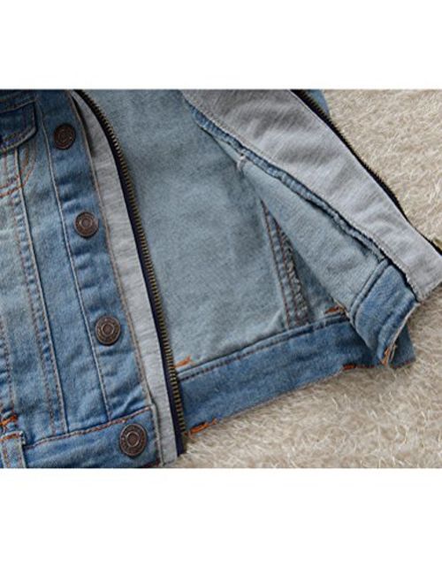 Mallimoda Kids Boys Girls Hooded Denim Jacket Zipper Coat Outerwear