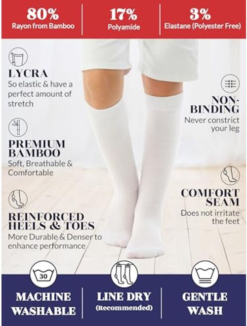 Hugh Ugoli Knee High Bamboo Socks for Girls Boys and Toddlers, Solid Color Long School Uniform Socks 3-14 Years Old, 3 Pairs