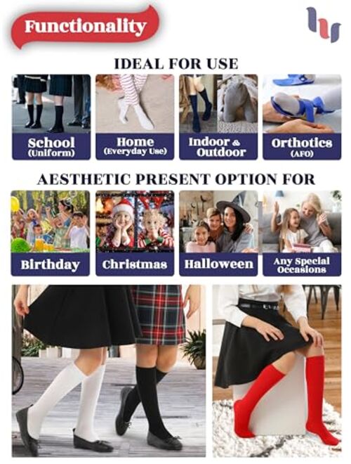 Hugh Ugoli Knee High Bamboo Socks for Girls Boys and Toddlers, Solid Color Long School Uniform Socks 3-14 Years Old, 3 Pairs