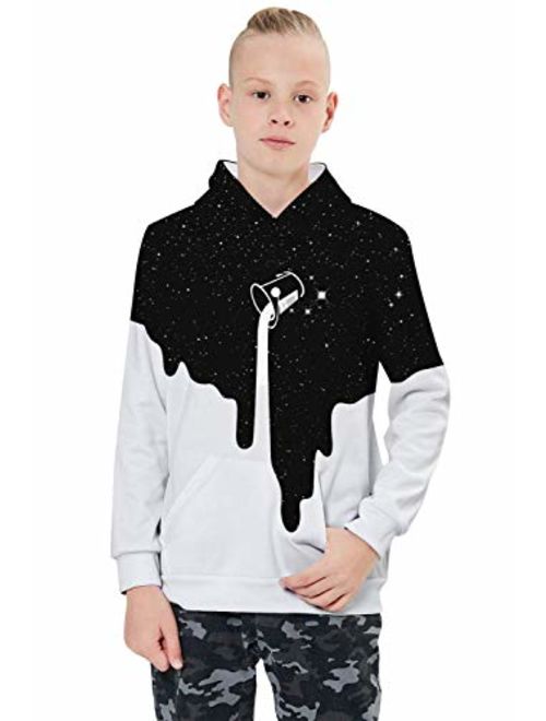AIDEAONE Boys Girls 3D Print Casual Pullover Hoodies Hooded Sweatshirts Tops Blouse with Pocket Age 6-16 