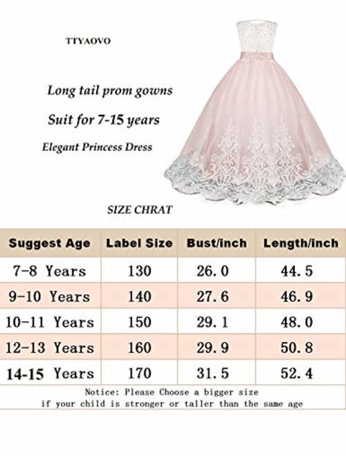 TTYAOVO Girls Embroidery Princess Dress Wedding Birthday Party Long Tail Prom Gowns