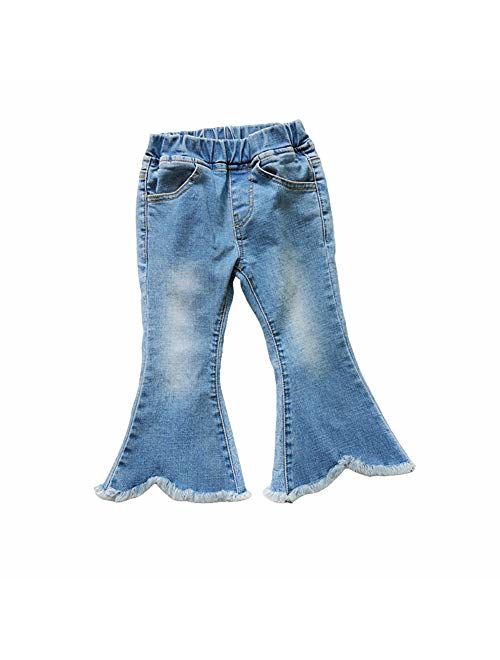 Baby Little Girls Elastic Waist Mermaid Denim Pants Girls Tassel Jeans with Pockets