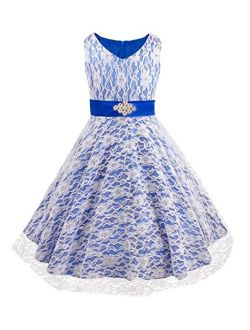 iEFiEL Kids Big Girls V-Neck Lace Flower Dress Graduation Pageant Ball Gown
