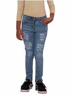 Kids Girls Skinny Jeans Denim Ripped Fashion Stretchy Mid Blue Pant Jegging 3-14