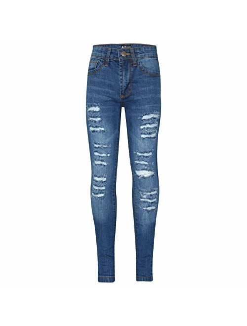 Kids Girls Skinny Jeans Denim Ripped Fashion Stretchy Mid Blue Pant Jegging 3-14