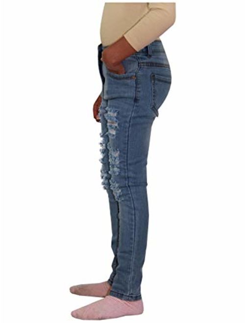 Kids Girls Skinny Jeans Denim Ripped Fashion Stretchy Mid Blue Pant Jegging 3-14