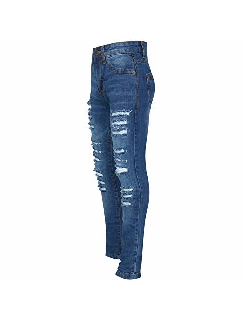 Kids Girls Skinny Jeans Denim Ripped Fashion Stretchy Mid Blue Pant Jegging 3-14