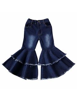 lheaio Little Girls BellBottoms Denim Pants Wide Leg Jeans Trousers 2-7Y