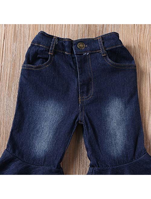 lheaio Little Girls BellBottoms Denim Pants Wide Leg Jeans Trousers 2-7Y