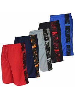 Real Essentials Boys' 5-Pack Mesh Active Athletic Performance Basketball Shorts with Pockets