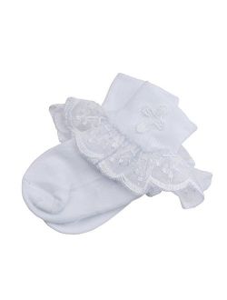 Girls White Baptism First Communion or Christening Socks with Cross .by Tip Top