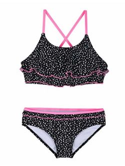 Girl's Bikini Swimsuits Ruffle Flounce Two Piece Beach Swimwear Tankini Set