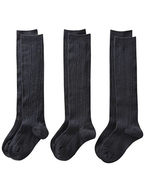 Dickies CLASSROOM Big Girls_ Uniform Cable Knee Hi Socks - 3 Pack