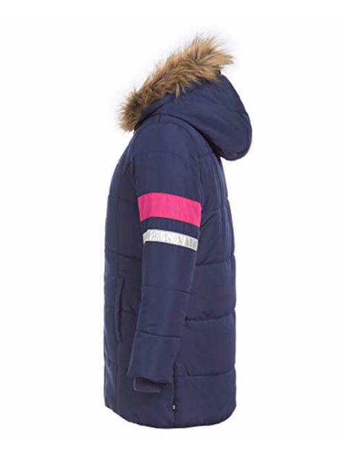 Nautica Girls Heavy Weight Long Length Jacket with Faux Fur Hood