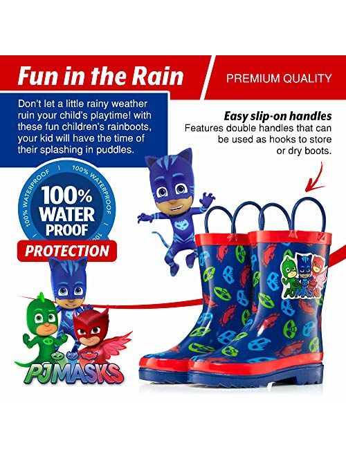 PJ Masks Little Boys' Character Printed Waterproof Easy-On Rubber Rain Boots (Toddler/Little Kids)