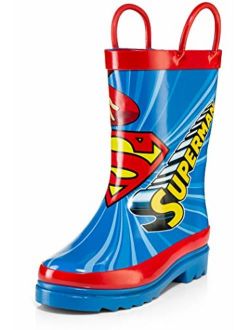 Comics Kids Boys' Superman Character Printed Waterproof Easy-On Rubber Rain Boots (Toddler/Little Kids)