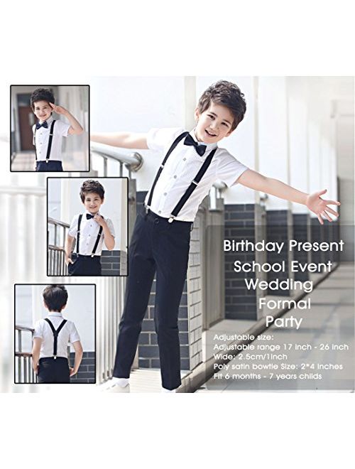 Livingston Kid's Suspender Bowtie Sets Adjustable Suspender with Bow Ties