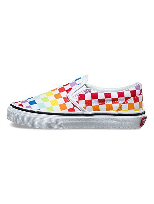 Vans Kids K Clasic Slip ON Checkerboard Rainbow White Size 4