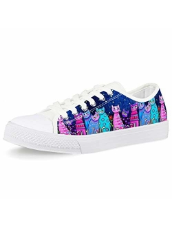Mumeson Women Novelty Printed Canvas Sneakers Lace-up Low Top Casual Walking Shoes