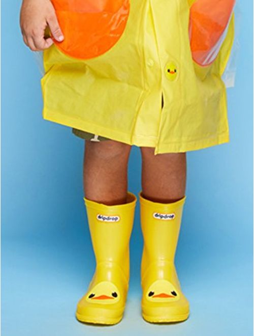 D.S.mor Toddler Rain Boots, Yellow Cute Cartoon Duck Rubber Rain Boots for Kids, Anti-Slip Children's Water Shoes