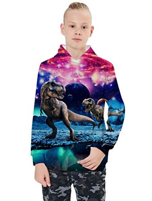 uideazone Boys Girls 3D Graphic Printed Sweatshirts Long Sleeve Cotton Pullover Hoodies with Pocket 3-16Y